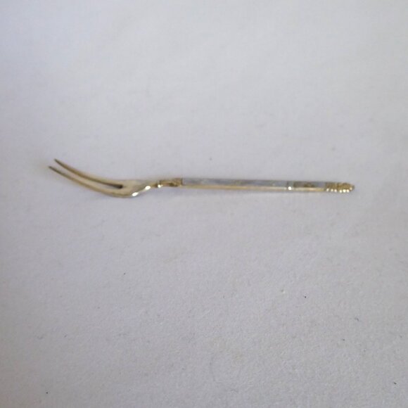 VINTAGE 4” HESTENES NORWAY STERLING SILVER ENAMEL GOLD PLATED APPETIZER FORK - Picture 12 of 13